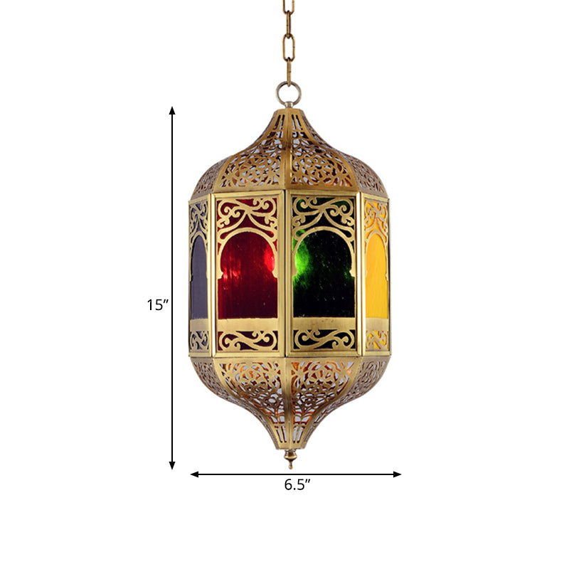 Lantern Metal Pendant Lighting Southeast Asia 1-Head Hallway Hanging Light Fixture in Brass