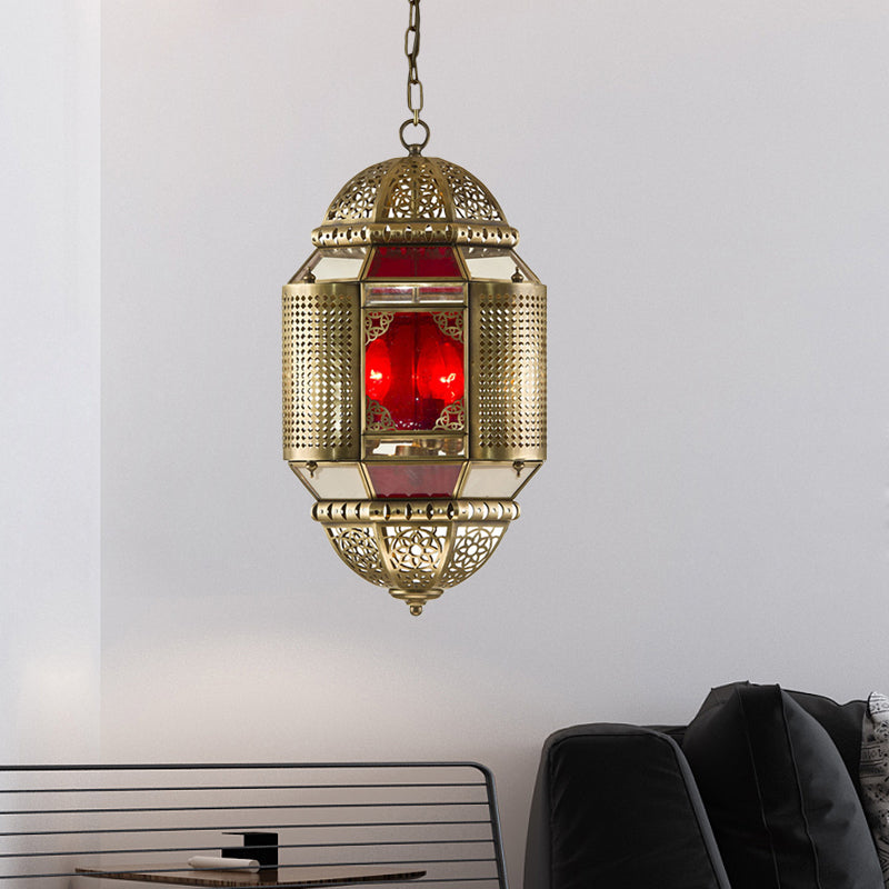 Brass Lantern Ceiling Pendant Southeast Asia Metal 3 Lights Restaurant Hanging Chandelier