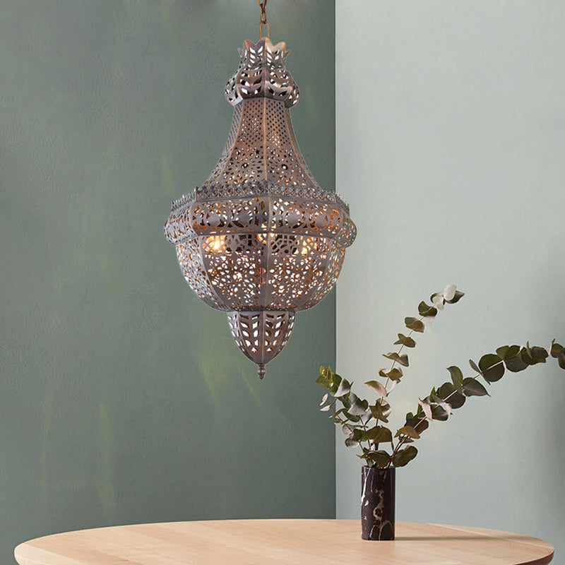 3 Lights Ceiling Hang Fixture Arab Cutout Basket Metal Chandelier Pendant Light in Brass