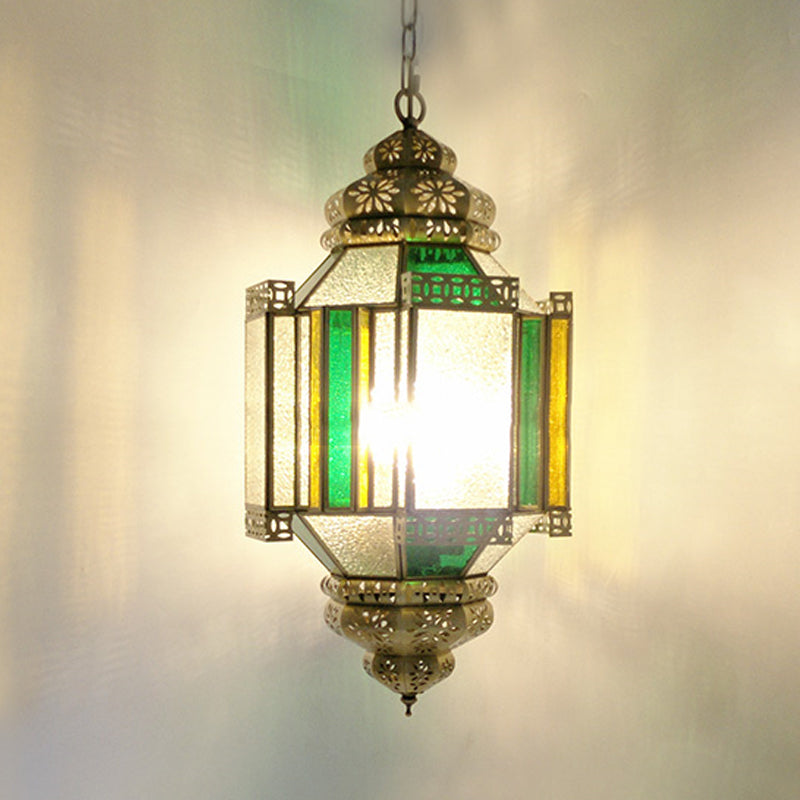 Brass 3 Lights Ceiling Chandelier Arabian Frosted Glass Lantern Hanging Pendant Light for Porch