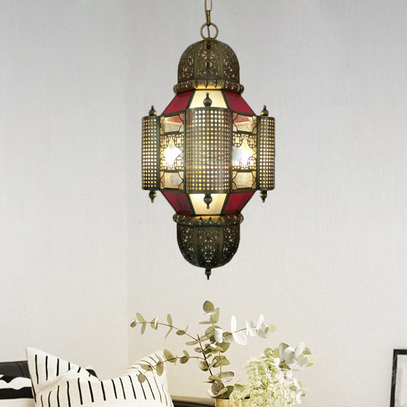 Arabian Lantern Pendant Lighting 3 Heads Metal Chandelier Light Fixture in Brass for Restaurant