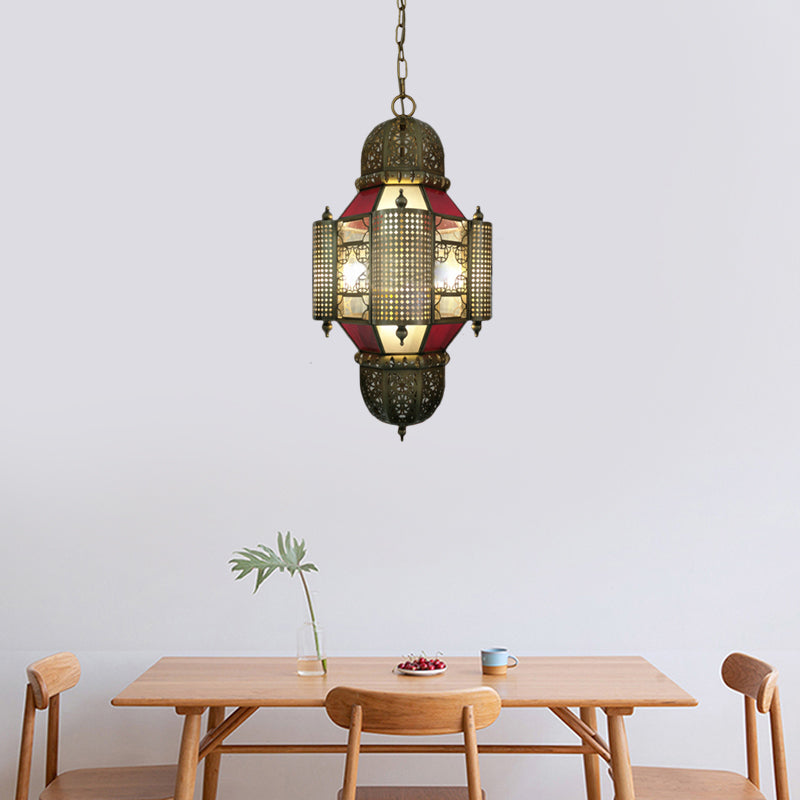 Arabian Lantern Pendant Lighting 3 Heads Metal Chandelier Light Fixture in Brass for Restaurant