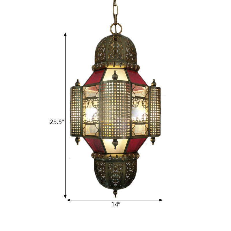 Arabian Lantern Pendant Lighting 3 Heads Metal Chandelier Light Fixture in Brass for Restaurant