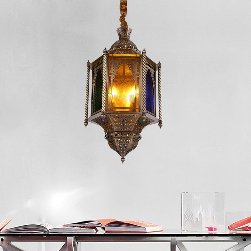 Buntglas Messing Kronleuchter Lampe Lantern 3-Kopf-Deckenheizlicht für Restaurant