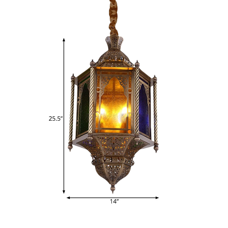 Stained Glass Brass Chandelier Lamp Lantern 3-Head Ceiling Pendant Light for Restaurant