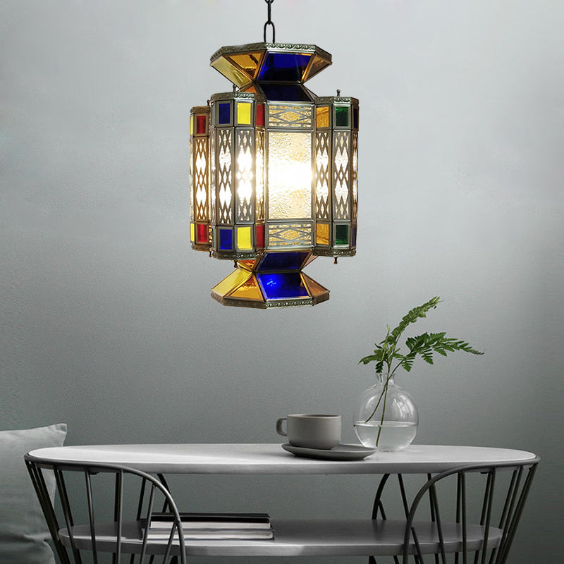 Textured Glass Lantern Ceiling Light Decorative 3 Bulbs Restaurant Chandelier Lighting in Brass