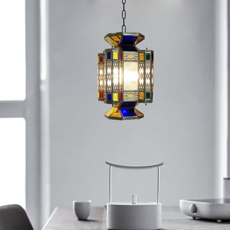 Textured Glass Lantern Ceiling Light Decorative 3 Bulbs Restaurant Chandelier Lighting in Brass