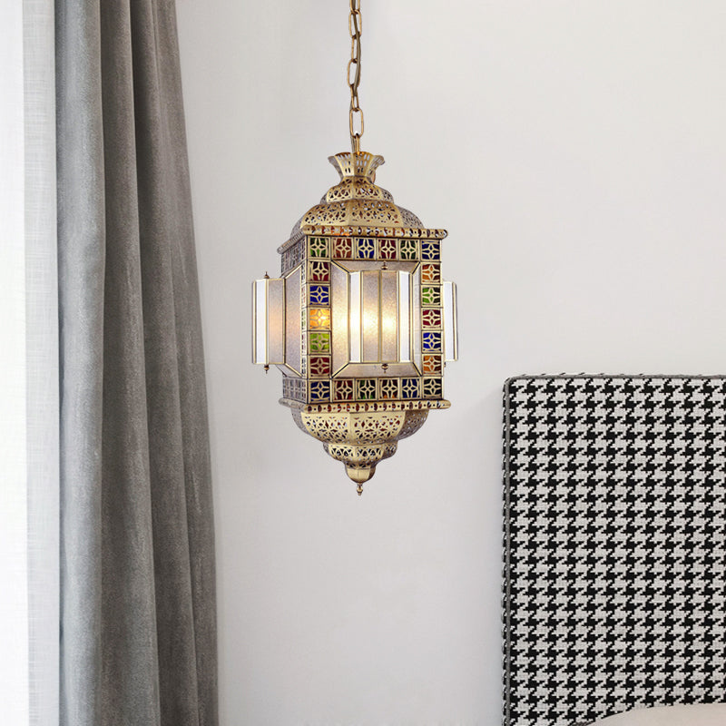 Hollow Frosted Glass Pendant Arab 3 Heads Corridor Chandelier Lighting Fixture in Brass