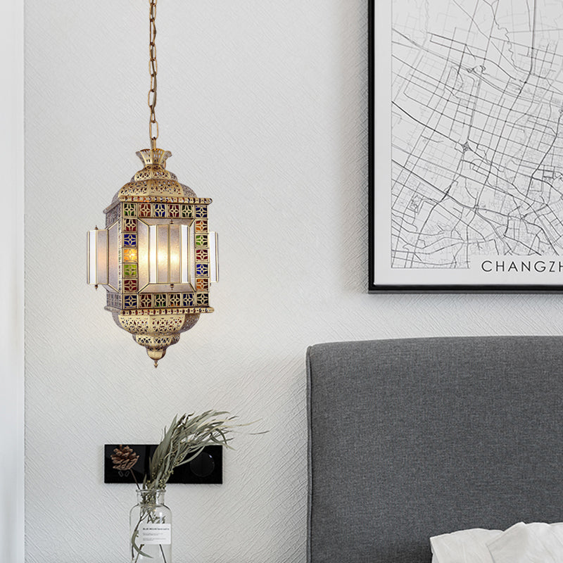 Hollow Frosted Glass Pendant Arab 3 Heads Corridor Chandelier Lighting Fixture in Brass