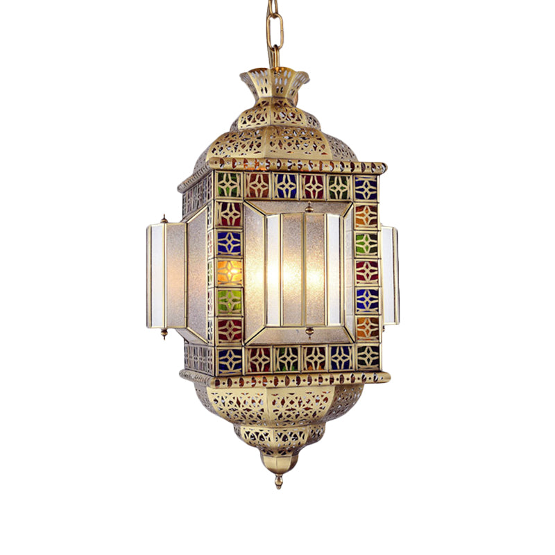 Hollow Frosted Glass Pendant Arab 3 Heads Corridor Chandelier Lighting Fixture in Brass