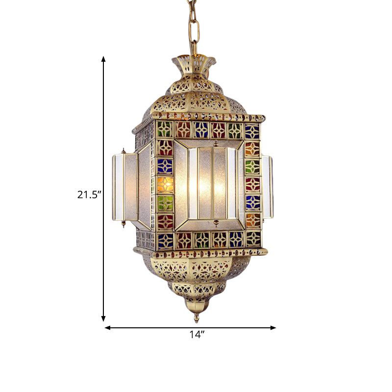 Hollow Frosted Glass Pendant Arab 3 Heads Corridor Chandelier Lighting Fixture in Brass