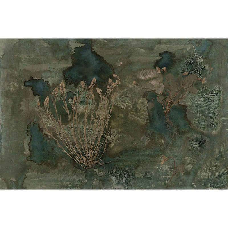 Non-Woven Big Mural Blackish Green Tropical Bush and Forest Wall Covering, Custom Size Available