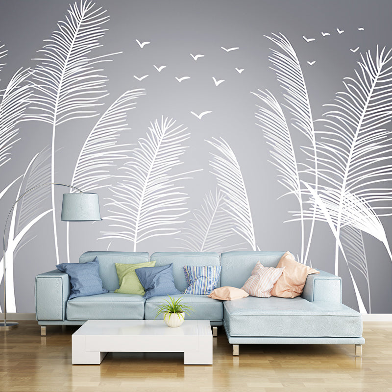 Customized Grey Tree Mural Wallpaper for Living Room, Non-Woven Material