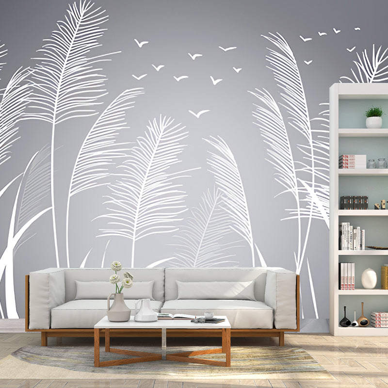 Customized Grey Tree Mural Wallpaper for Living Room, Non-Woven Material
