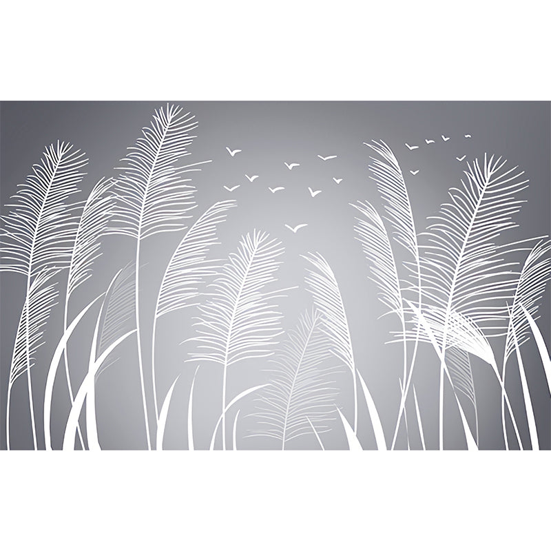 Customized Grey Tree Mural Wallpaper for Living Room, Non-Woven Material