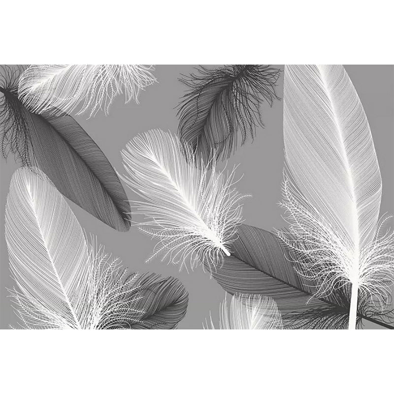 Whole Feather Mural for Living Room Fantasy Texture Wall Art in Grey, Stain-Resistant
