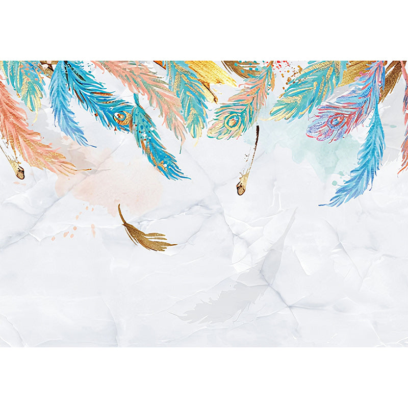 Non-Woven Fabric Full Mural Wallpaper Multicolored Feather Wall Covering, Made to Measure
