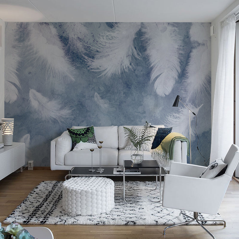 Illustration Style Feather Wall Art Extra Large Mural Wallpaper for Gallery, Custom Size Available