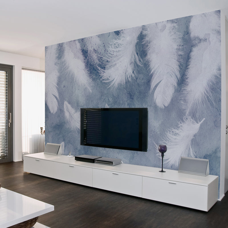 Illustration Style Feather Wall Art Extra Large Mural Wallpaper for Gallery, Custom Size Available