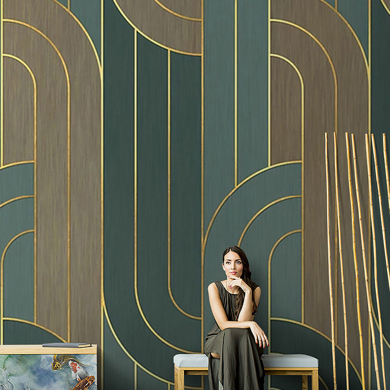Stain-Resistant Mural Wallpaper Geometries and Stripe Personalized Size Contemporary Wall Art for Accent Wall
