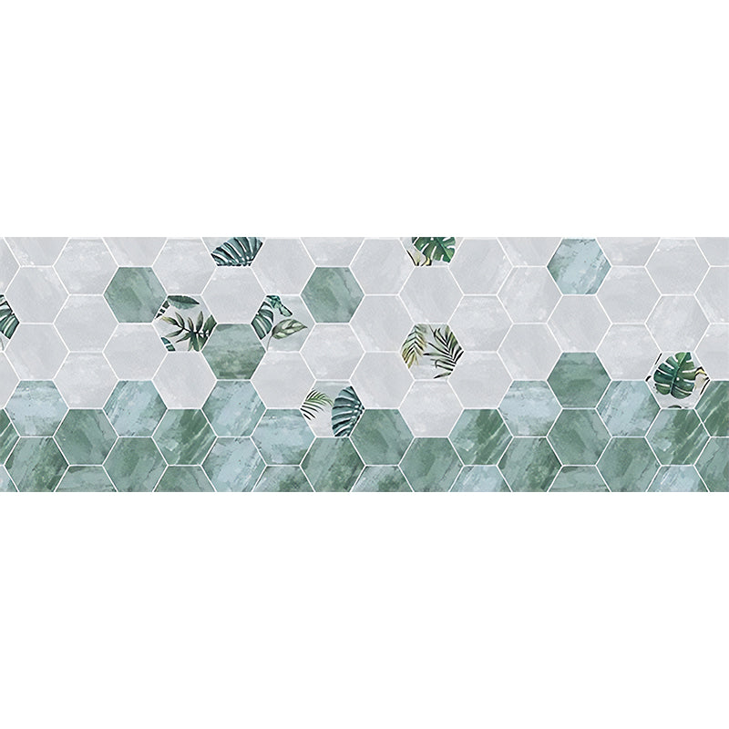 Illustration Style Modern Wall Mural with Hexagon in Green and White, Made to Measure