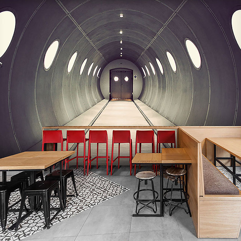 Full Size Photo Style Mural Wallpaper with 3D Visual Tunnel Design in Pastel Color for Meeting Room