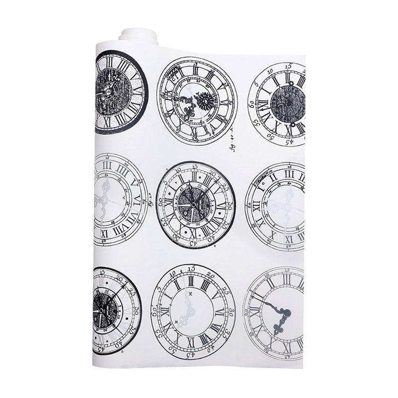 Non-Pasted Wallpaper Roll with Black and White Wall Clock, 33'L x 20.5"W