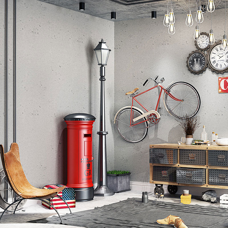 Coffee Shop Wallpaper Industrial Grey Cement Wall Covering, Non-Pasted