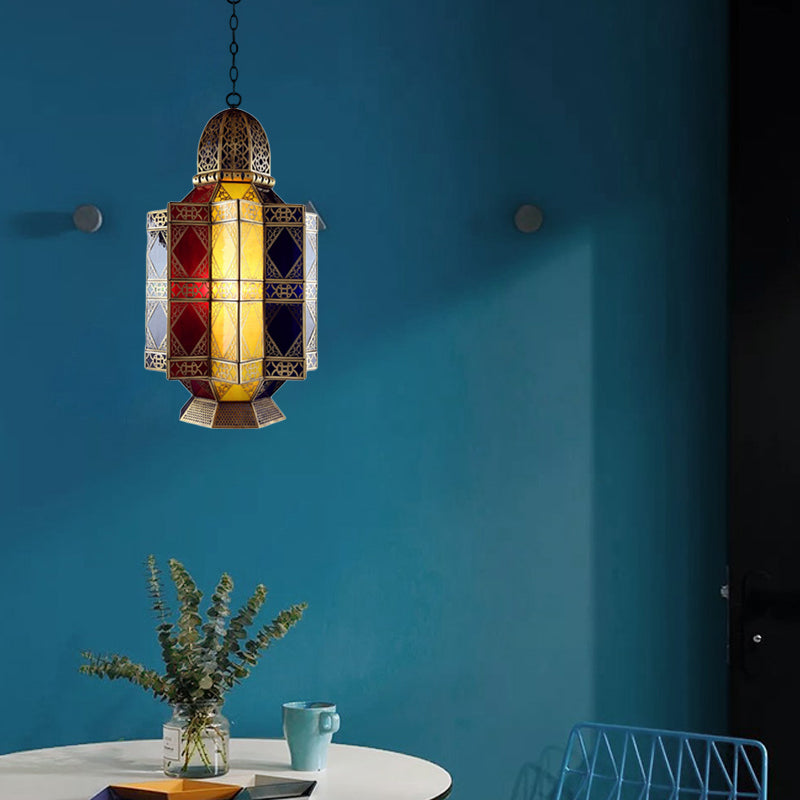 Buntes Glas Messing Kronleuchter Lantern 3 Köpfe Araber Hanges Anhänger Licht für Korridor
