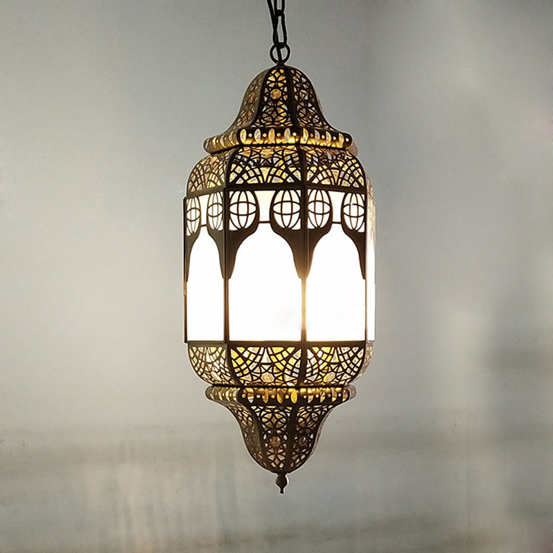 Lámpara colgante de linterna antigua 4 Bulbos araña de techo de vidrio esmerilado en latón para restaurante