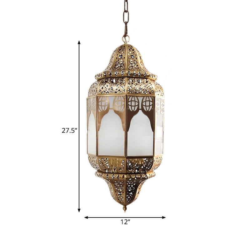 Antique Lantern Hanging Lamp 4 Bulbs Frosted Glass Ceiling Chandelier in Brass for Restaurant
