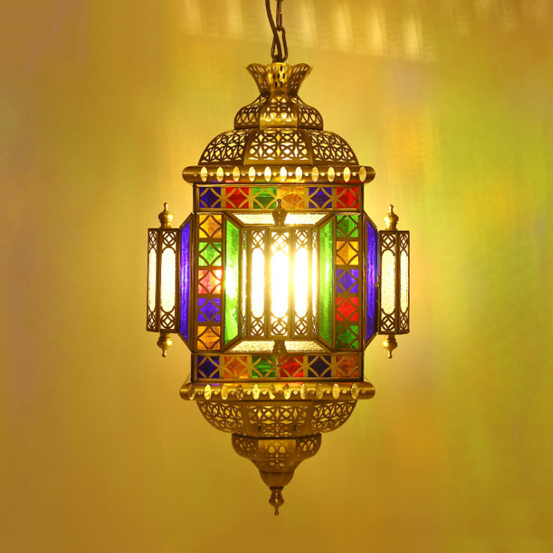 3-Light Ceiling Chandelier Arabian Lantern Metal Suspended Lighting Fixture in Brass for Restaurant