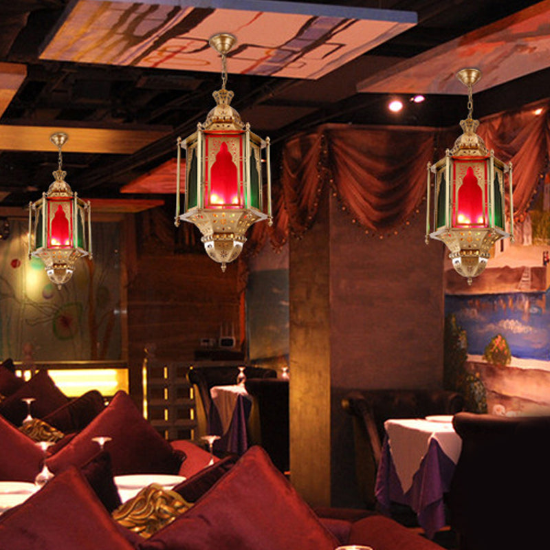 Bunte Glaslaternendecke Licht Araber 3 Lampen Restaurant Anhänger Kronleuchter in Messing