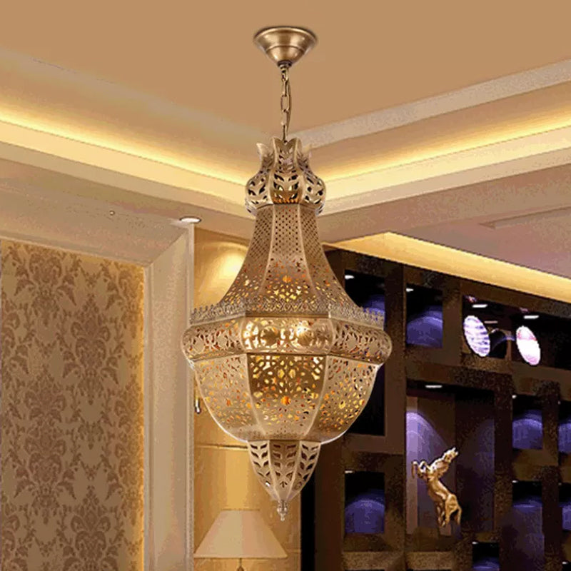 Basket Metal Chandelier Light Arab 4 Heads Restaurant Pendant Lighting Fixture in Brass