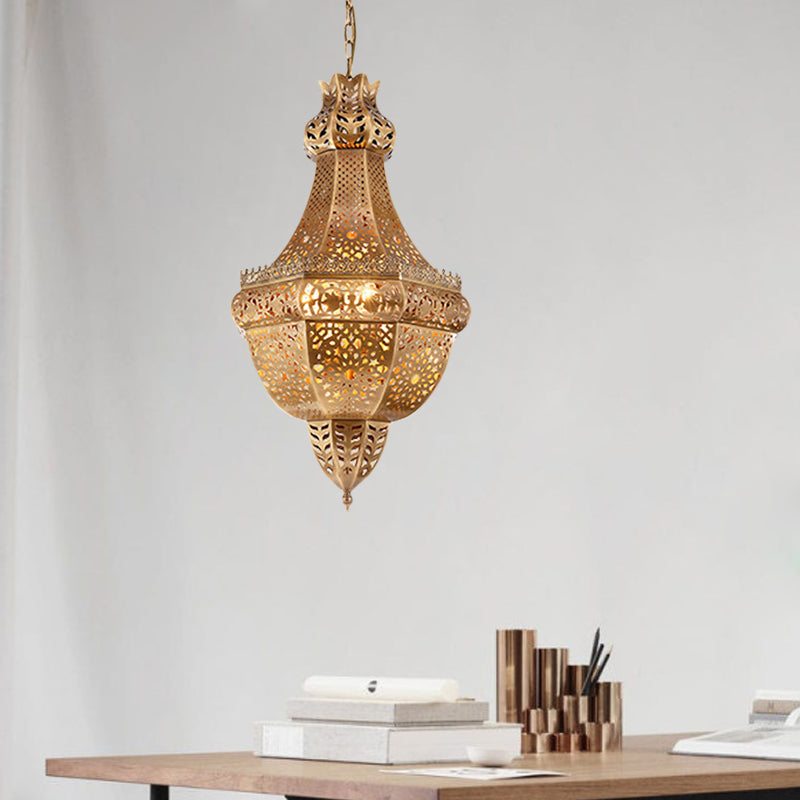 Basket Metal Chandelier Light Arab 4 Heads Restaurant Pendant Lighting Fixture in Brass