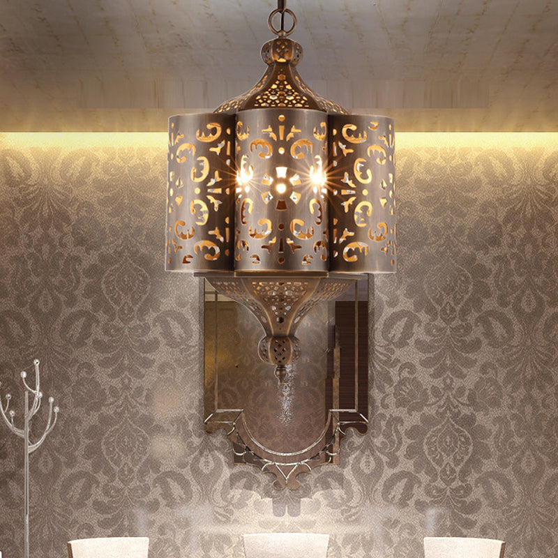 Cutout Metal Pendant Chandelier Arabian 6 Bulbs Restaurant Hanging Light Fixture in Brass