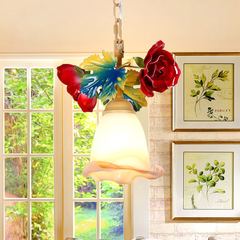 Beige Blossom Suspension Lampe Korean Garten Frosted Glas 1 Kopfrestaurant Pedant Beleuchtung