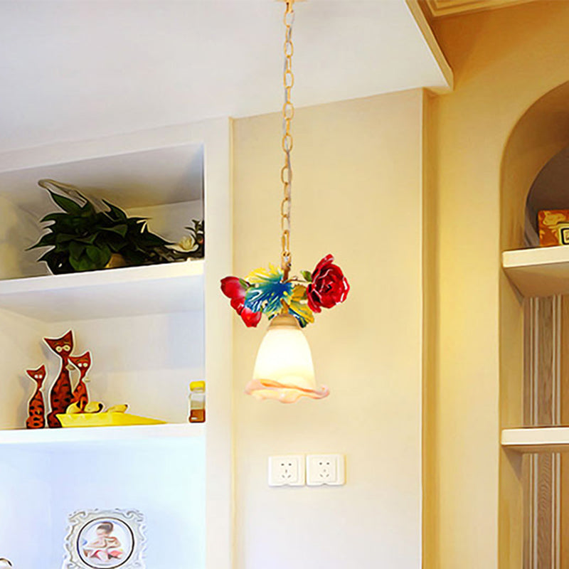 Beige Blossom Suspension Lampe Korean Garten Frosted Glas 1 Kopfrestaurant Pedant Beleuchtung