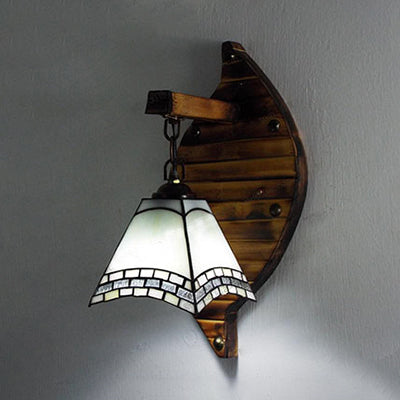 Cone Shape Wall Light Retro Style Colorful Stained Glass 1 Light Wall Sconce Lamp Fixture in White/Light Blue/Light Blue-White/Orange-Red/Yellow/White for Balcony