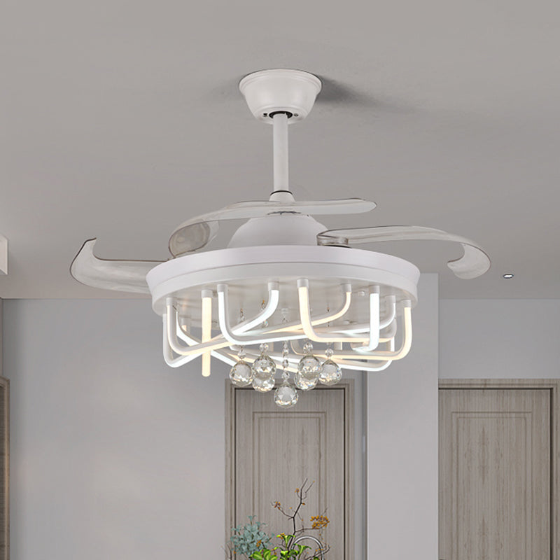 Éclairage de ventilateur de plafond de 19 "W 3 Blades avec une nuance linéaire en acrylique Crystal chambre à coucher semi-luminaire à montagne en blanc / noir
