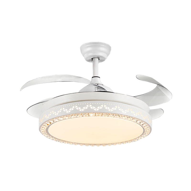 Crystal Drum plafond lampe à fans contemporain 4 lames salle à manger semi-luminaire à montagne en or, 19,5 "de largeur