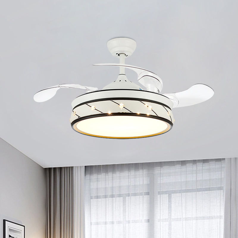 19.5" Wide White LED Semi Flush Light Simple Metal Round Flush Mount Ceiling Fan with 3 Blades