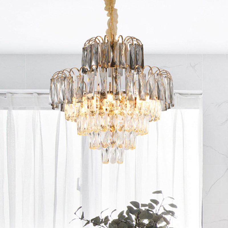 10-Light Tiered Tapered Pendant Lamp Postmodern Clear Beveled Crystal Chandelier Lighting