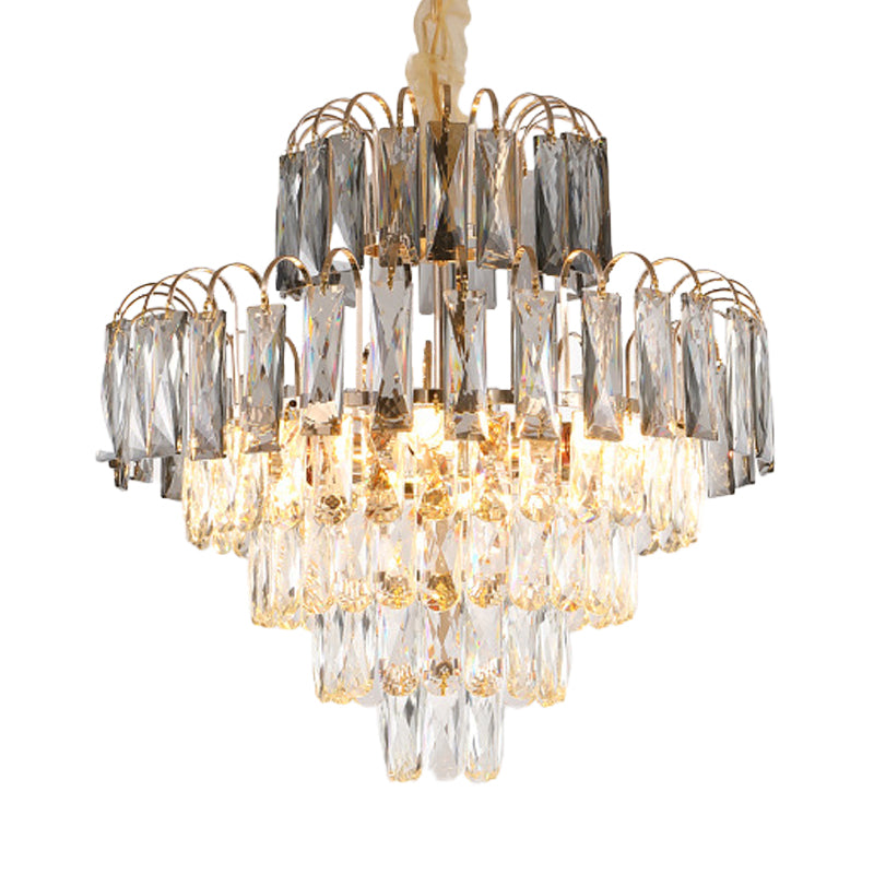 10-Light Tiered Tapered Pendant Lamp Postmodern Clear Beveled Crystal Chandelier Lighting