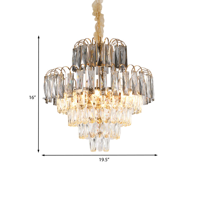 10-Light Tiered Tapered Pendant Lamp Postmodern Clear Beveled Crystal Chandelier Lighting