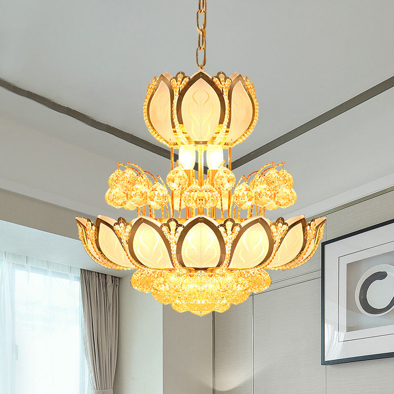Lotus Blossom Restaurant Kroonluchter Modern Crystal 8 Heads Gold Finish hangend hanglamp
