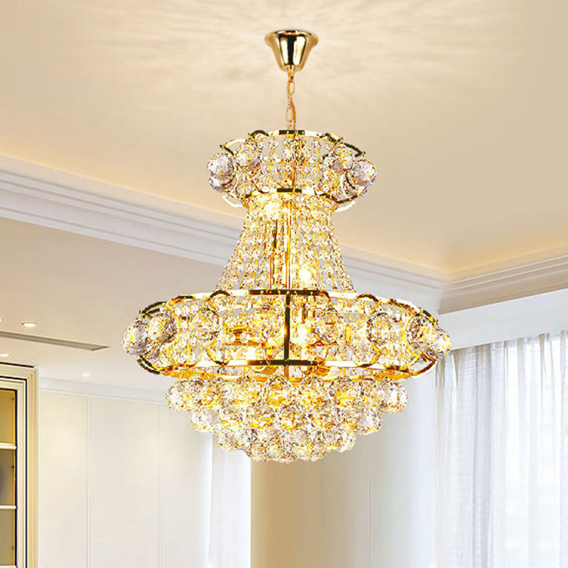Urn Shaped Crystal Chandelier Baroque 6-Light Dining Room Ceiling Pendant in Gold
