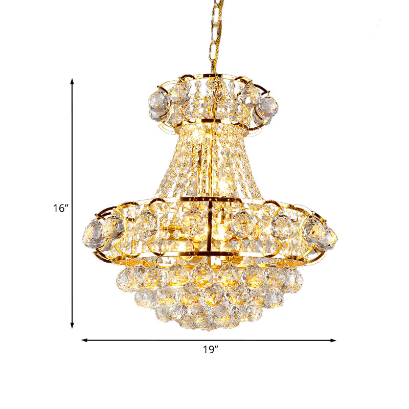 Lampadario cristallino a forma di urna barocco barocco a 6 luci a soffitto in oro