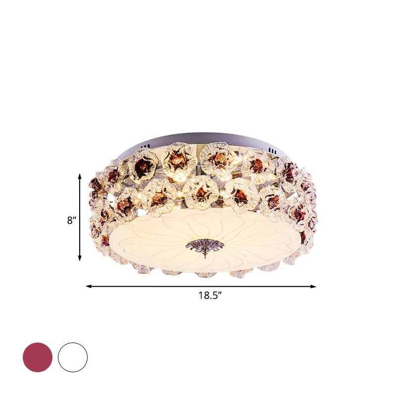 Cristallo Viola/Bianco LED Flush Light Floweret-Embellished Drum Moderno Vicino alla lampada da soffitto