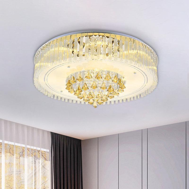 Hollowed Out Drum LED Flush Ceiling Light Modernism Clear Crystal Flush Mount Lighting Fixture